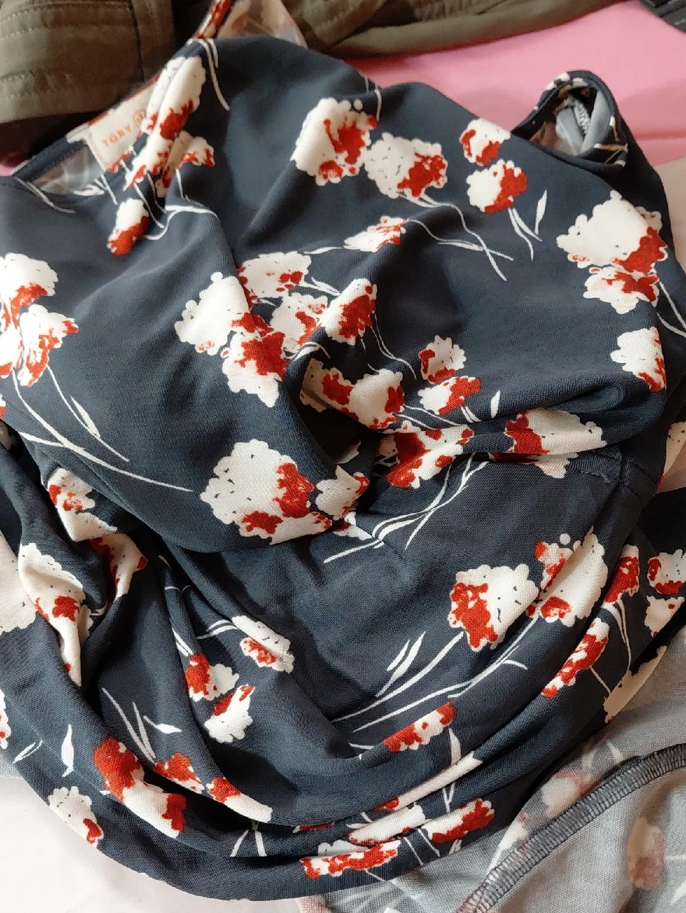 Tory Burch Navy Blue Cherry Blossom Rayon Dress